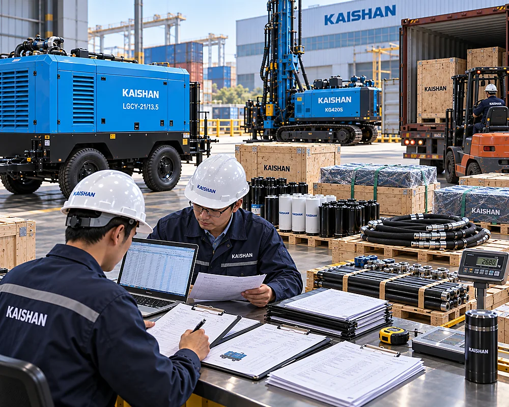 Packed Kaishan equipment with cargo dimensions and weight information