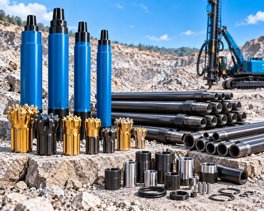 Kaishan DTH hammers drill bits and drill rods prepared for equipment verification