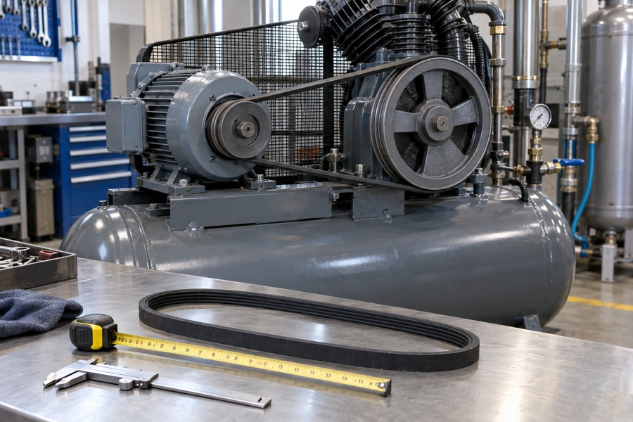 ![Compressor belt measured accurately for proper replacement and reliable air compressor performance](https://kaishanpro.com/wp-content/uploads/2026/09/How-to-Measure-a-Compressor-Belt.webp "Measure Compressor Belt")