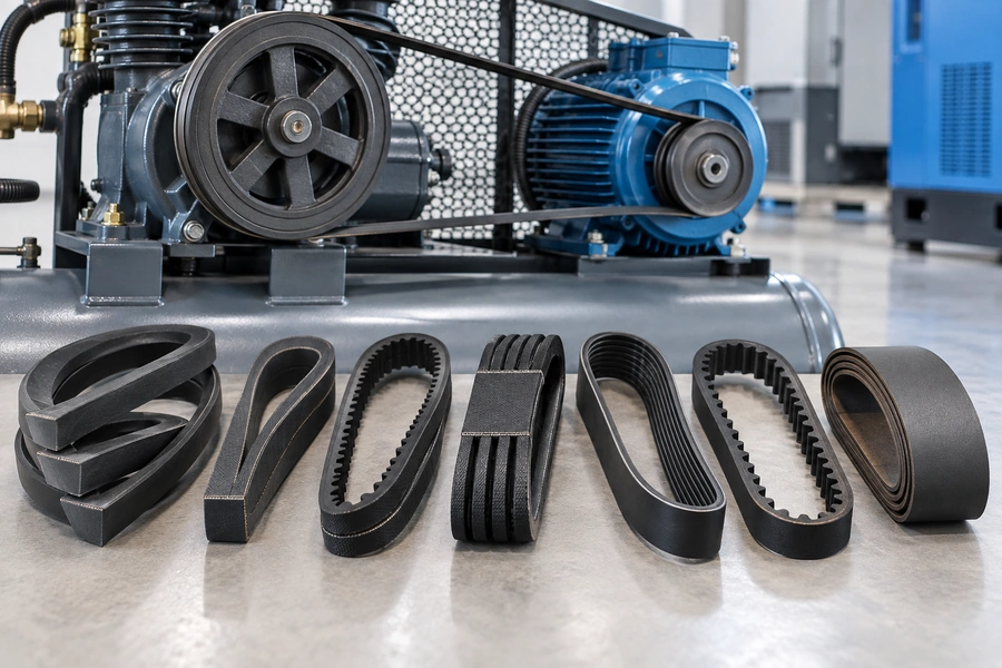 ![Different compressor belt types used for reliable air compressor power transmission](https://kaishanpro.com/wp-content/uploads/2026/09/What-Are-the-Different-Types-of-Compressor-Belts.webp "Compressor Belt Types")